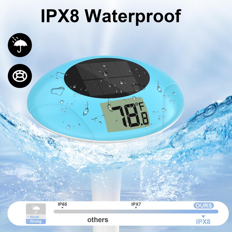 Digital Pool Thermometer Floating Easy Read –Solar Powered Floating Digital