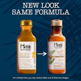 Maui Moisture - Acondicionador de aceite de coco Curl Quench +, 13 onzas, sin silicona, ideal para cabello grueso y rizado, define, desenreda y elimina el encrespamiento