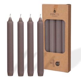 COMFORDER Taper Candles Set, 4 x Table Candles Plain + Ribbed, 20 cm, 7 Hours Burning Time (Mauve)