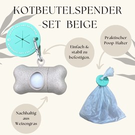 DALIAS DOGS 5 in 1 Wheatgrass Poop Bag Dispenser, Compostable Bags, Treat Bags & Holder