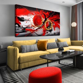 Large Red and Black Abstract Canvas Wall Art for Living Room Bedroom Home Office Modern Wall Decor Framed Canvas Prints Artwork Size 30x60