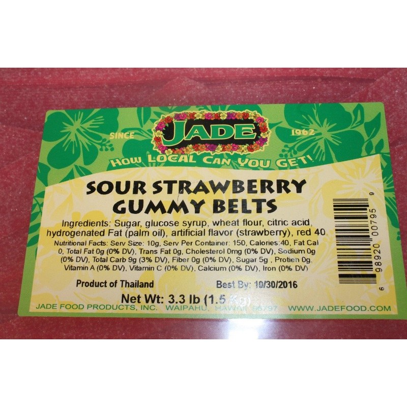 Sour Strawberry Gummy Belts By Jade Huge 3.3 Lb Box