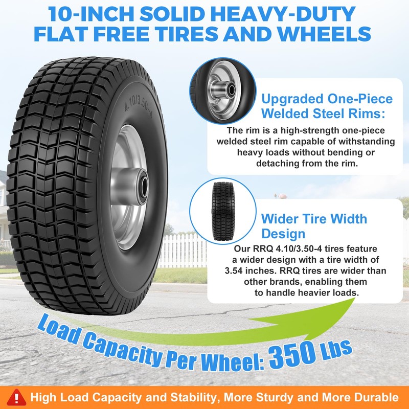 RRQ 4.10/3.50-4 Flat Free Tire and Wheel, 10" Heavy Duty