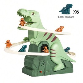 Electric dinosaur stair climbing toy, small dinosaur queue, slide track assembly, 3-6 year old children's gift includes 3 small dinosaurs - Color: Dinosaurs climb stairs+6 small dinosaurs