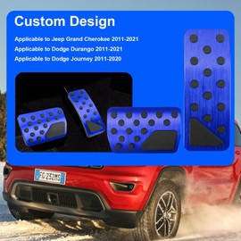 BOYUER for Jeep Grand Cherokee/Dodge Durango 2011-2021/ Journey 2011-2020 2PCS Aluminum Anti-Slip No Drilling Brake and Gas Accelerator Pedal Pad Cover Interior Decoration Accessories (BLUE)