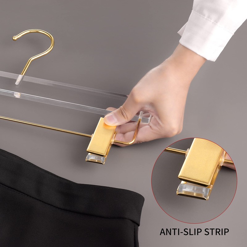 Besser 10 Pack Gold Acrylic Hangers,Clear Hanger with Gold Hook,Luxurious