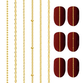 6 Pcs Gold Nails Charms Metal Chains for Nails Decoration Nail Art Chain Pendant Punk 3D Gold Nail Studs Jewels Beads Chains Accessories for Women