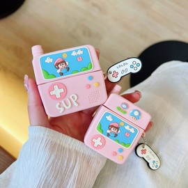 YAKVOOK for AirPod 3 Cover Case,Cute 3D Cartoon Game Console AirPods 3 3rd Generation Cover Kawaii Soft Silicone Protective Cover with Keychain Shockproof Charging Case Girls Women Pink