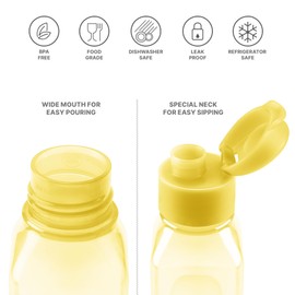 Bulk Water Bottles Set of 4 – 10oz Multicolor Water Bottles for Kids and Adults – Leak Proof Water Bottles with Carry Strap – Square Reusable Water Bottles for Juice, Drinks – BPA-Free Dishwasher-Safe