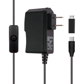 5V 3A 2.5A Raspberry Pi 4 Pi 3 Power Supply for Pi 4 Model B 1GB 2GB 4GB, USB Type-C with On/Off Switch Adapter Compatible with Pi 3, Pi 2, Model B, Pi Zero, Pi Model A A+, Model B B+ Micro Cable Cord