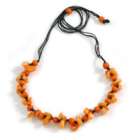 Avalaya Orange Shell and Wood Beads with Black Cotton Cord Necklace - 80cm L/Adjustable