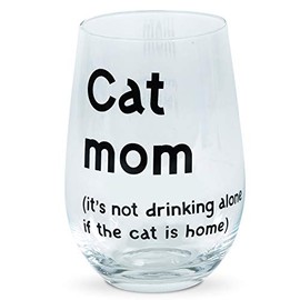 Enesco Our Name is Mud Parentheses Cat Mom Stemless Wine Glass, 15 Ounce, Clear