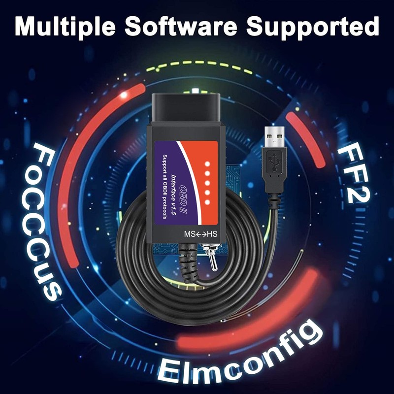 ELM327 USB Adapter OBD2 Scanner for Windows, ELMconfig FoCCCus Diagnostic