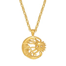 YXHOPELY Gold Sun Moon Necklace Lnlaid With Rhinestones Hollowed Out Pendant Collarbone Chain Personality Celestial Fashion Sun and Moon Jewelry
