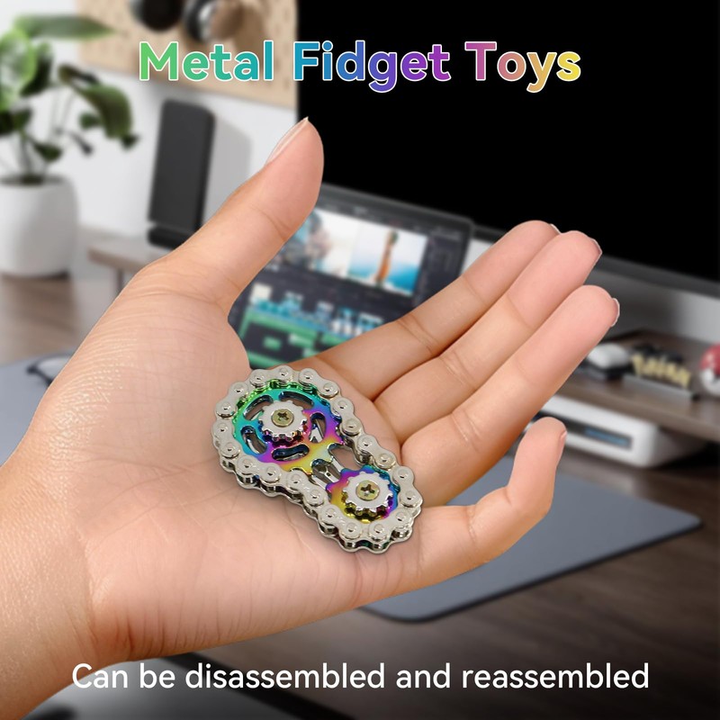 Metal Fidget Toy, Bicycle Chain Fidget Toy with 2 Gears,