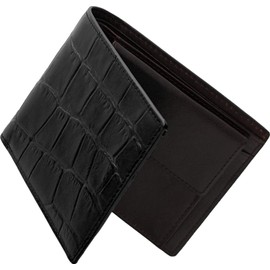 Mia Borsa Wallet, Bifold Crocodile Embossed Genuine Leather, Coin Purse Included, Black