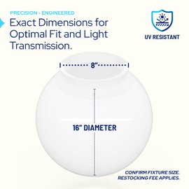 KastLite 16" White Acrylic Lamp Post Globe | Smooth Textured with 8" Fitter Neck | Manufactured in the USA