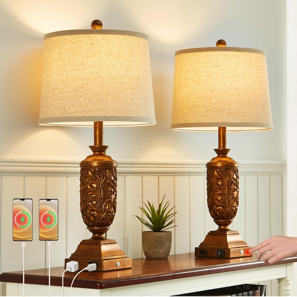 SAIWEYA 26.5" Farmhouse Table Lamp Set of 2, 3-Way Dimmable