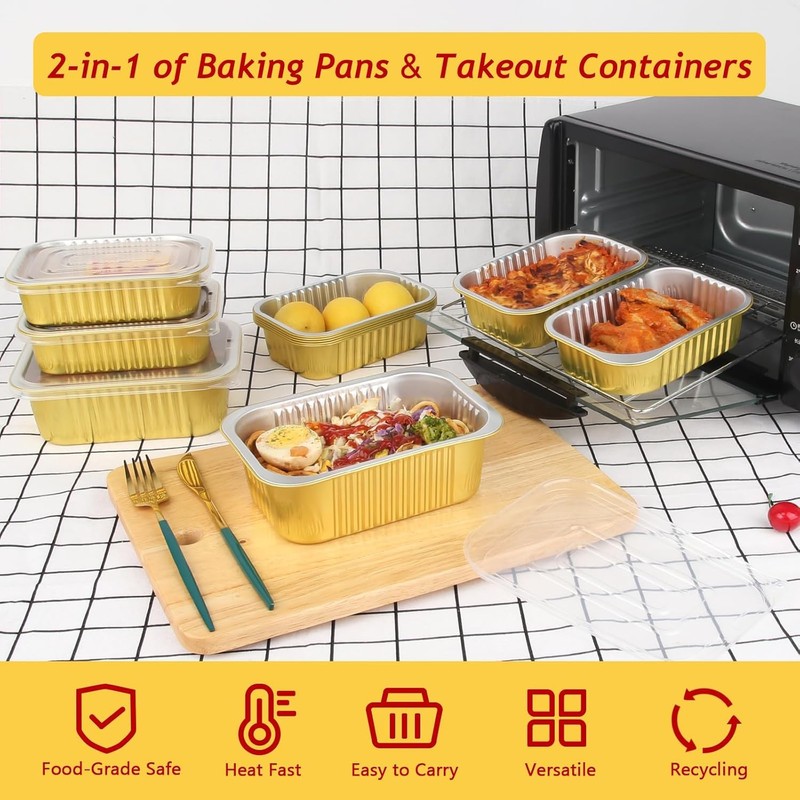 LATERN 30Pcs Small Aluminum Pans with Lids, 900ml Foil Baking