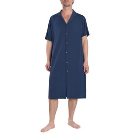 Latuza Men's Bamboo Viscose Nightshirt Button Down Sleep Shirt, Deep Blue, X-Large