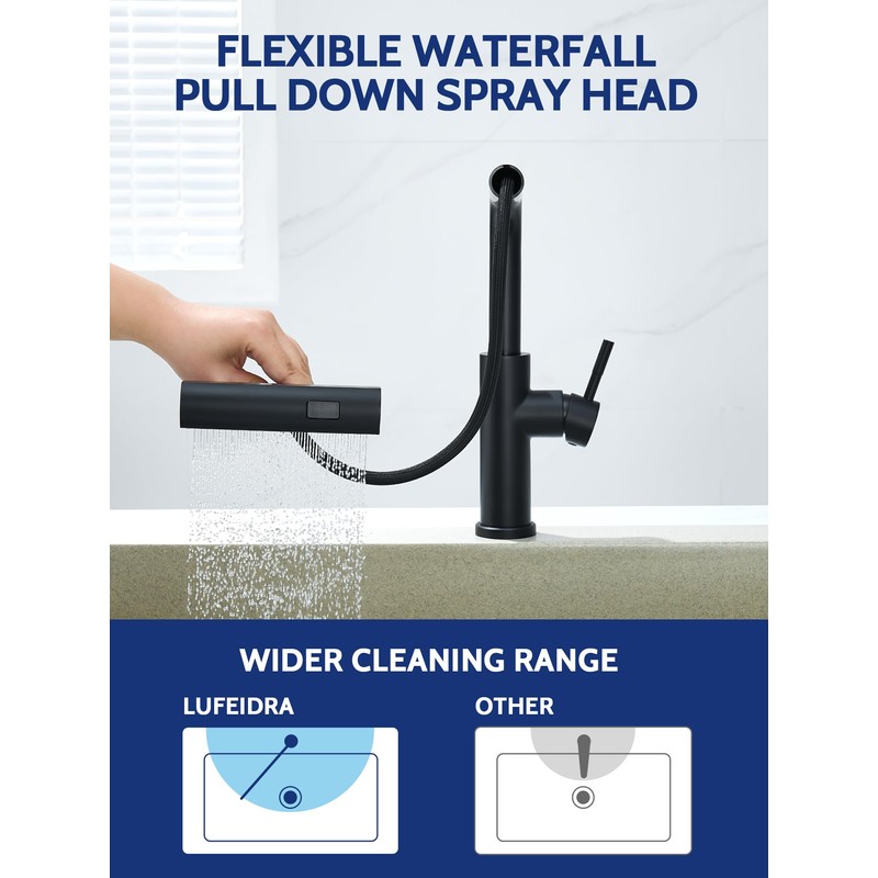 Kitchen Faucet with Pull Down Sprayer, Waterfall Single Hole Single