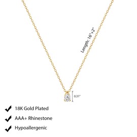 Luxval Dainty Gold Necklace for Women 18K Gold Plated Simple Gold Necklace Small Gold CZ Teardrop Diamond Choker Necklaces for Women Trendy Gold Jewelry Gifts for Women