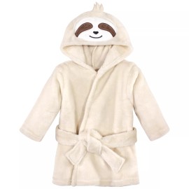 Hudson Baby Infant Unisex Plush Animal Face Bathrobe, Sloth, 0-9 Months