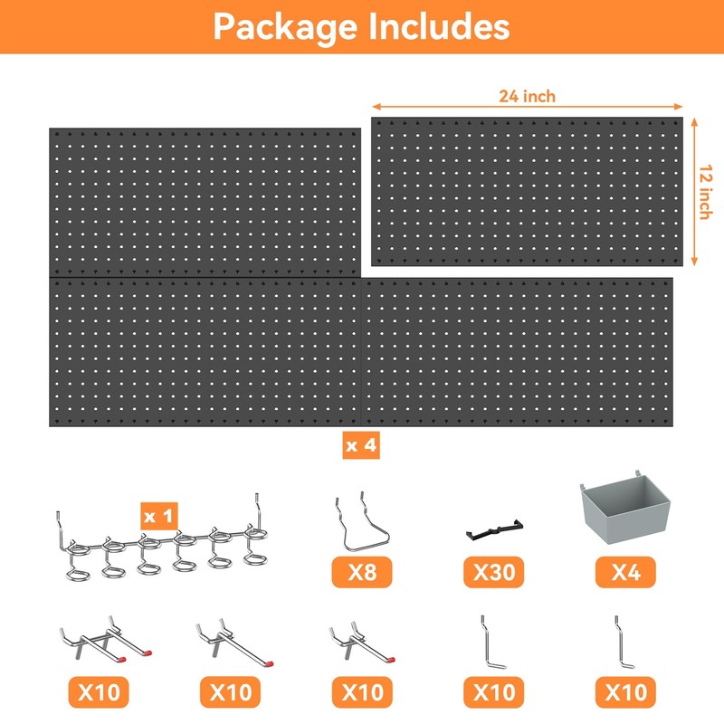 WALMANN Metal Pegboard Kit with Accessories for Wall, Garage Tools