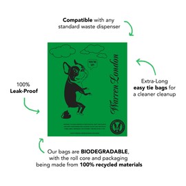 Warren London Poop Bags For Dogs & Pets | Earth Friendly Biodegradable Dog Poop Bags for Cleaning Pet Waste | Box of 8 Rolls