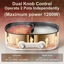 Stariver 7L Electric Hot Pot with Divider, 1200W Electric Pot, 2-Temp Control (Separate Settings per Side) Shabu Shabu Pot, Non-Stick Hotpot Pot Electric, Perfect for Family Dinners & Parties