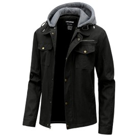 CTFASHION Military Jackets for Men Light Washed Cotton Hooded Jacket Black Small