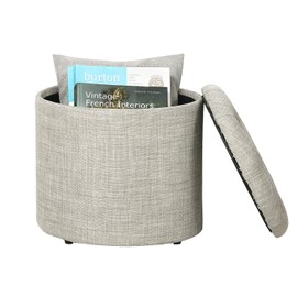 Adeco 14.6" Round Storage Tufted Ottomans with Removable Lid, Harbor Gray