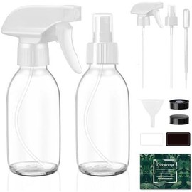 Glass Spray Bottles 4 OZ,  Empty Spray Bottle for Essential Oils, Small Glass Bottles for Cleaning Solutions, , with Durable Nozzle, Labels, Funnel, Pipettes - Color: Clear White Lids