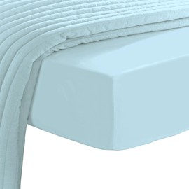 Pizuna 600 Thread Count Cotton Fitted Sheet 170 x 200 - 180 x 200 cm Baby Blue, 100% Long Staple Fitted Sheet, Soft Mako Satin Weave Fits up to 40 cm Mattress Height (100% Cotton Bed Sheet)