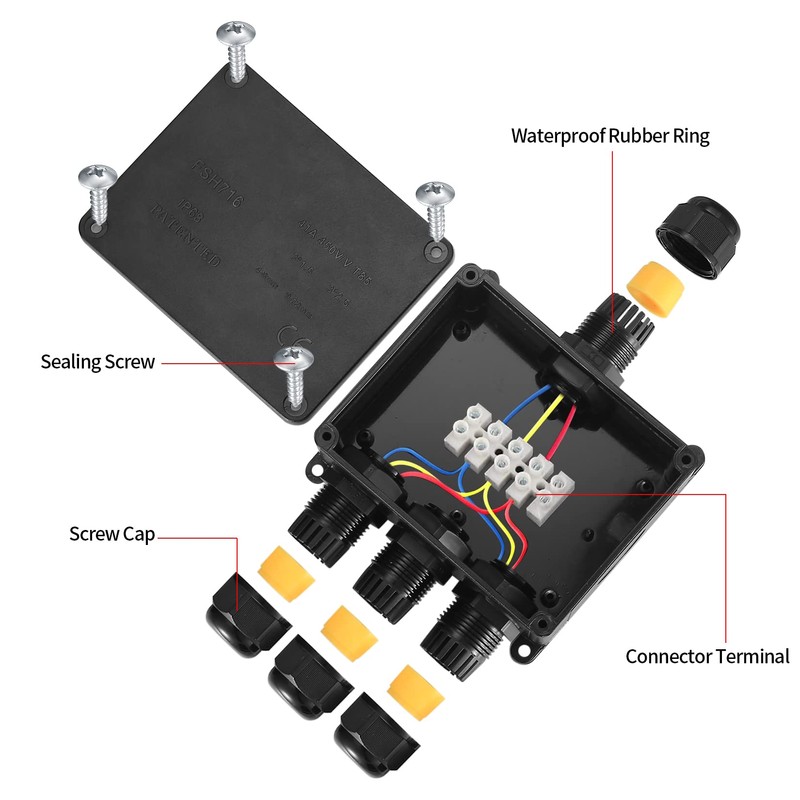 Electrical Junction Box, Waterproof IP68 4-Way External Junction Box, Cable