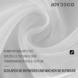 Joydeco Curtains with Eyelets, Transparent Set of 2, Look Curtain, Voile Eyelet Curtain, Eyelet Curtain, Transparent Curtain, Short Curtain for Bedroom, Living Room, Tab-Top Curtain (White, 2 x H 145