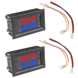 WOWOONE Voltímetro digital LED, mini multímetro digital CC 100 V 10 A, amplificador LED azul rojo doble visualización digital, medidor de voltaje, probador de monitor de corriente de coche 0.27 pulgadas (2 piezas)