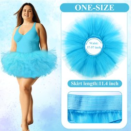 Shihanee 5 Layers Plus Size Tutu Skirt Women Adult Classic Elastic Carnival Tutu Tulle Skirt Short Lady 80's Dance(Lake Blue)