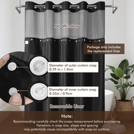 Barossa Design Fabric Snap-in Liner 70" W x 54" H - Hotel Style Removable Replacement Inner Liner, Machine Washable & Water Repellent - Black, 70x54