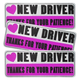 3pcs New Driver Stickers, Non-Magnetic Reflective New Driver Thanks for Your Patience Bumper Sticker Removable Novice Driver Sign Safety Warning Car Decal for Car & Windows