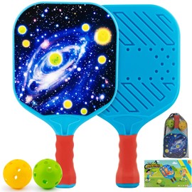 Kids Pickleball Paddles - Galaxy Design, Lightweight, Durable Grip for Small Hands, Yard Games Outdoor Toys Set for Kid Ages 4 5 6 7 8 Year Old Boy Girl and Family, Birthday Gift, Child-Size, Beginner