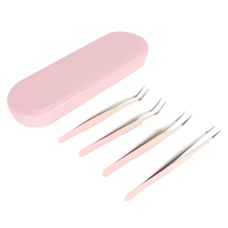 4pcs Eyelash Tweezers Set Stainless Steel False Eyelash Extension Tweezers