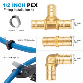 WMAXPFIT 1/2 Inch PEX Fitting Combo Kit, 4-elbows + 6-couplings + 2-tees + 26-SS clamp rings + 20-J clamps + 1-pipe cutter