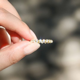 EAMTI 2mm 925 Sterling Silver Wedding Band Yellow Gold Round Cubic Zirconia Full Eternity Stackable Engagement Ring for Women Size 4.5