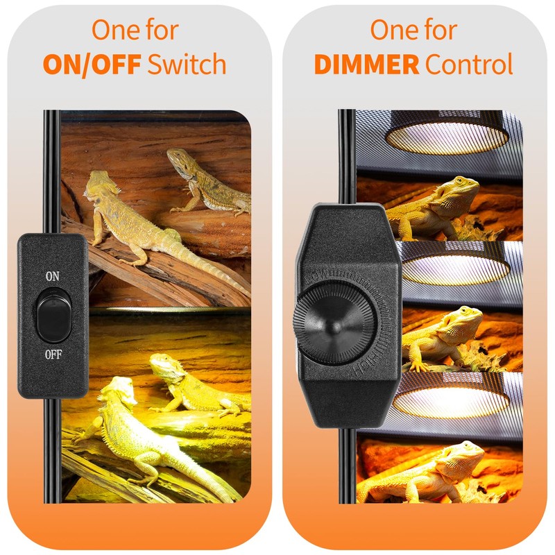 Oiibo 5.5 Inch Reptile Light Fixture with Dimming/Separate Switches, 2