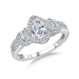 DAYBYDAY Pear Ring 925 Sterling Silver CZ Cubic Zirconia April Birthstone Ring Fake Engagement Rings for Women Size 7