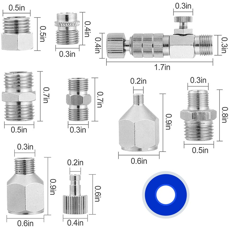 HUBEST 13pcs Multi-Size Airbrush Adapter with Adjustable Valve Metal Compressor