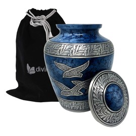 Wings of Hope Cremation Urn - Large Wings of Freedom Urn - Returning Home Adult Urn - Handcrafted Affordable Urn for Human Ashes with Velvet Bag (Blue)