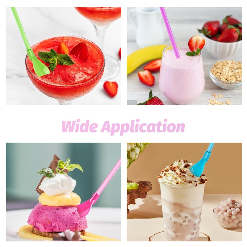 PEAPIN 10 Pieces Slush Straws, Colored Straw Spoon 2 in
