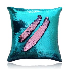 San Tungus 16"x16" Teal and Lotus Pink Reversible Sequins Mermaid Pillow Case Sequin Cushion